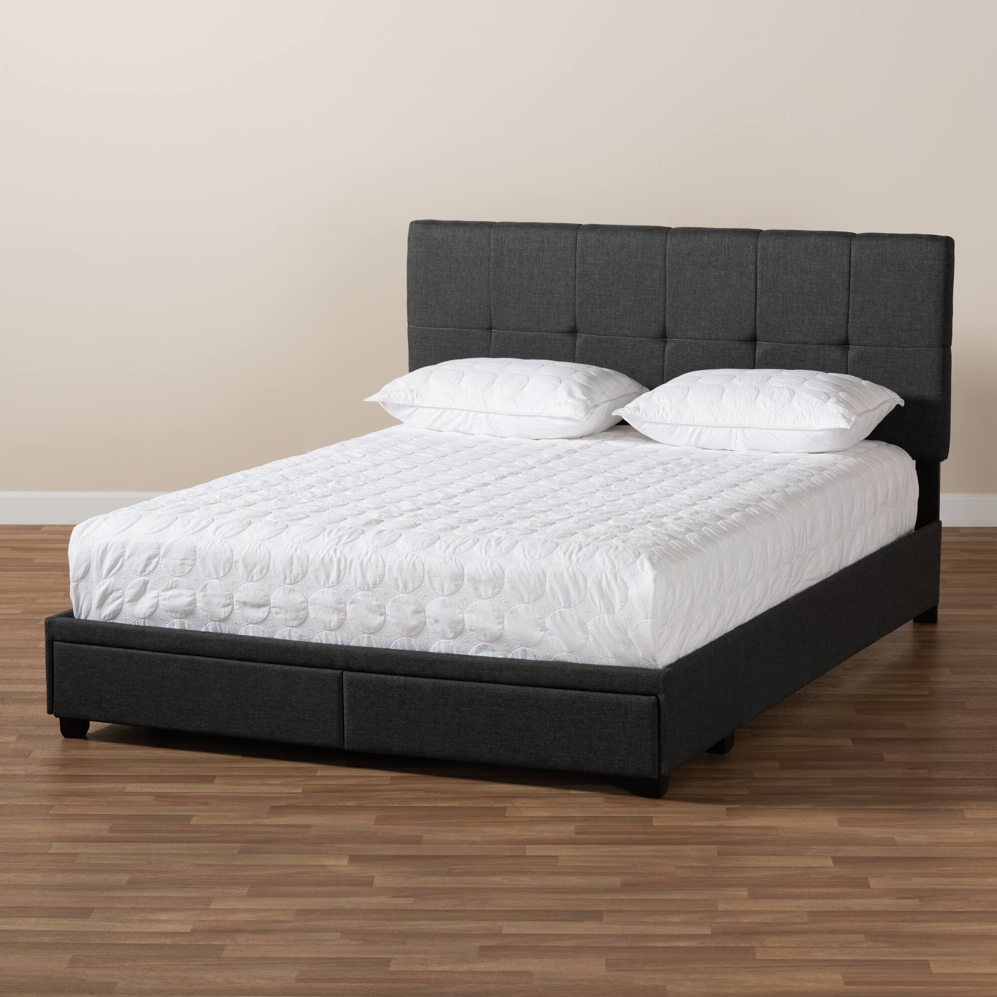 Alt View 6. Baxton Studio - Netti Fabric Upholstered 2-Drawer Queen Size Platform Storage Bed - Dark Grey/Black.