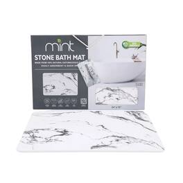 J&V TEXTILES - 24'' x 15'' Diatomaceous Quick-Drying Stone Bath Mat - WHITE MARBLE