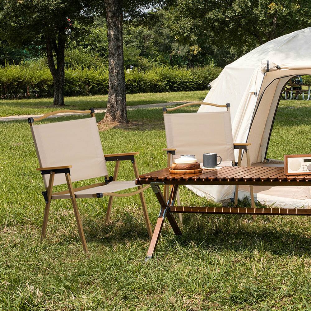 Alt View 5. Resenkos - Resenkos Folding Camping Chairs 2-Pack - Lightweight Portable Chairs For Outdoor Events, Beach Relaxation, Khaki - Khaki.