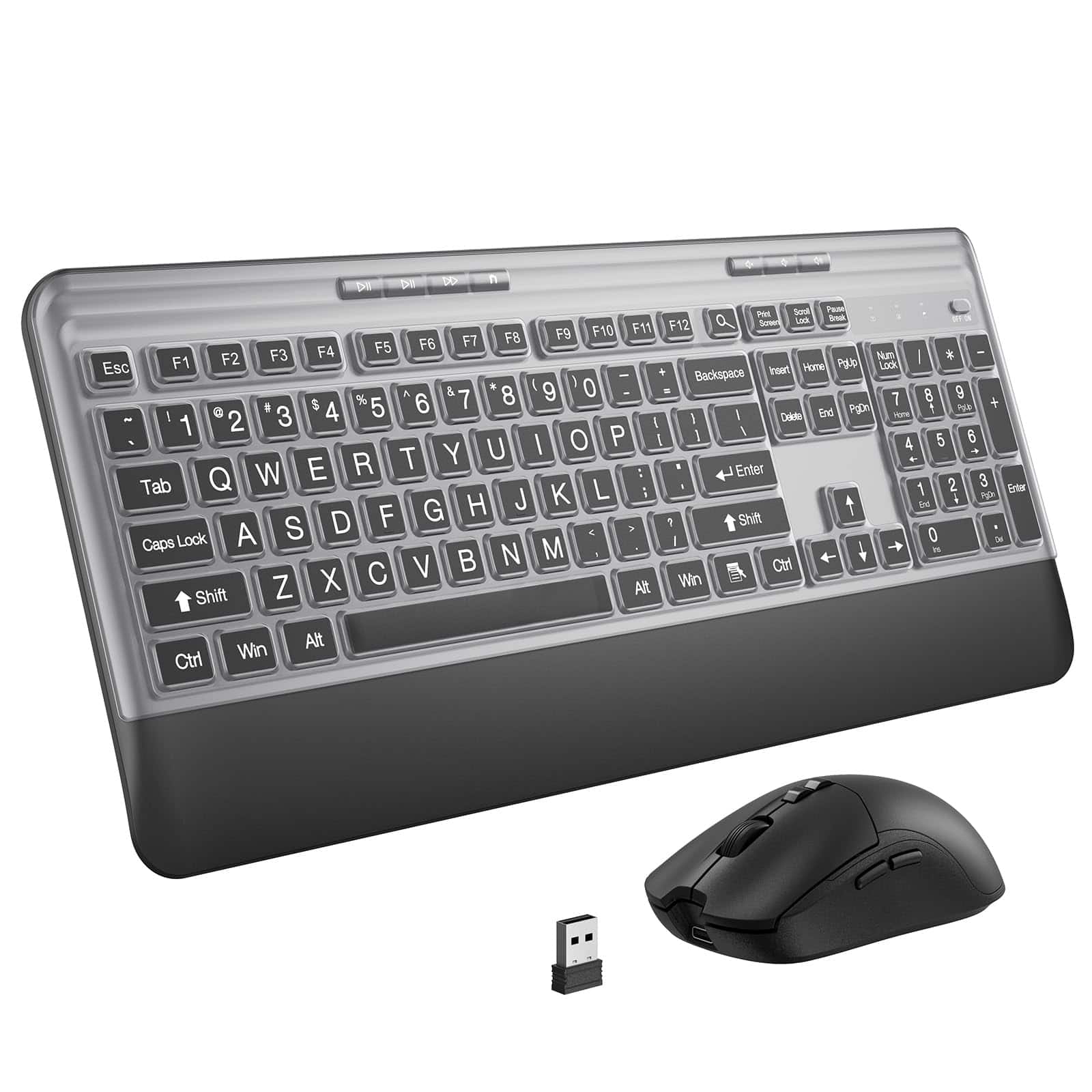 Live At Space - Silent Wireless And Mouse Combo - With Large Print Cover hz Full-sized Wrist Rest For Laptop Pc Notebook Desktop - Black