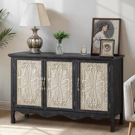 RoyalCraft - Farmhouse Buffet Cabinet Solid Wood Sideboard Storage Table - Black