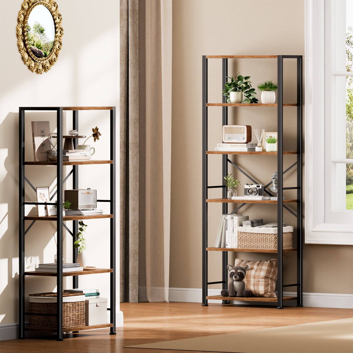 Alt View 6. Furnulem - 6 Layers Industrial Open Bookcase Book Shelf Organizer Unit for Living Room Home Office Bedroom - Brown.