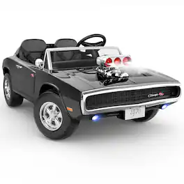 FIRST RIDE ON - 24V Ride on Toys for Big Kids, Licensed 1970 Dodge Charger R/T Ride on Car, 2 Seater Kids Electric Car - Black