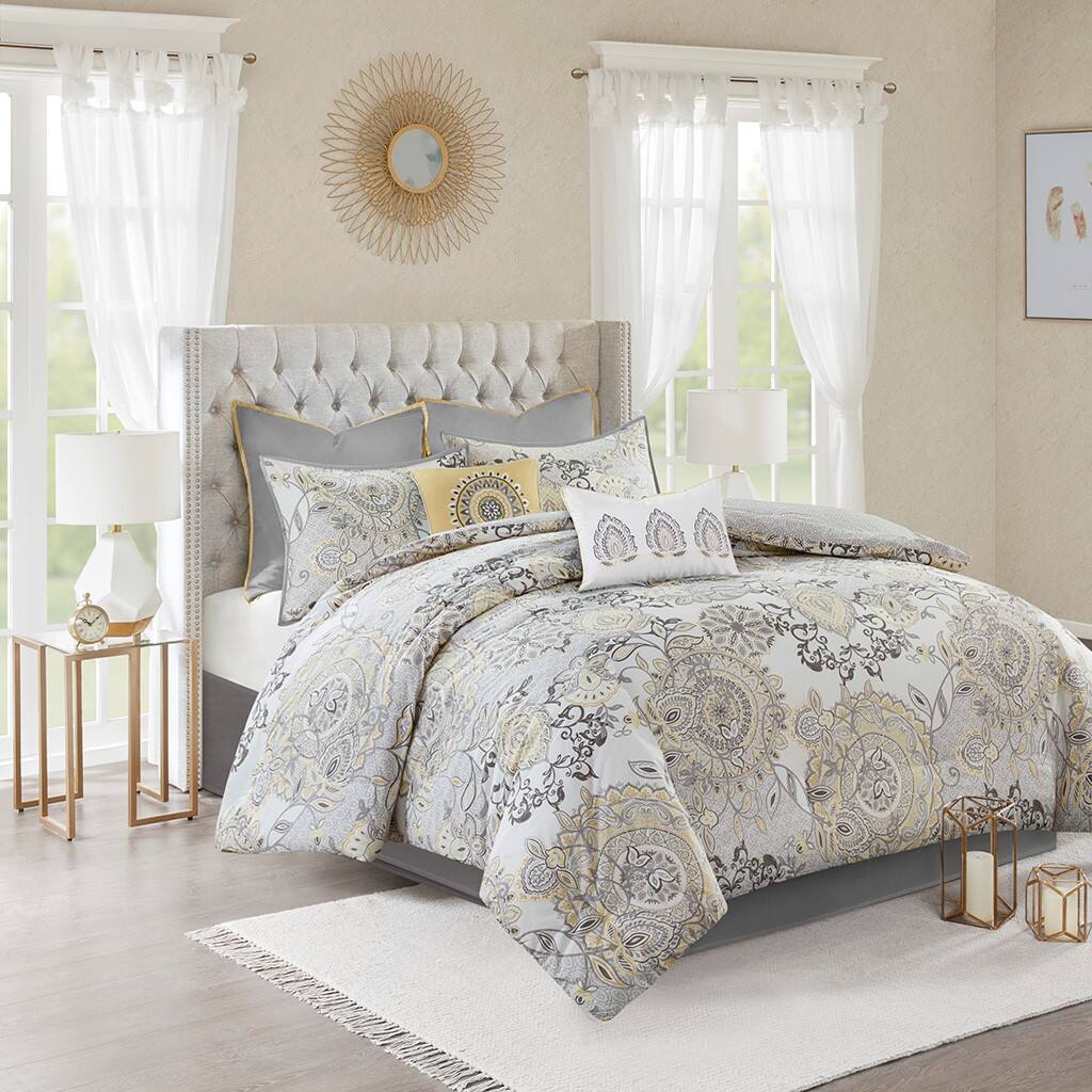 Alt View 1. Gracie Mills - Gracie Mills Leo 8 Piece Reversible Cotton Floral Comforter Set - Yellow.