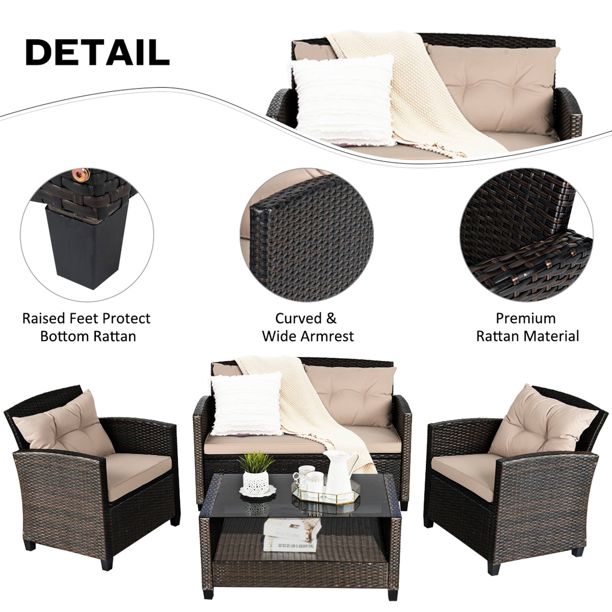 DETAIL

- Raised Feet Protect Bottom Rattan
- Curved & Wide Armrest
- Premium Rattan Material