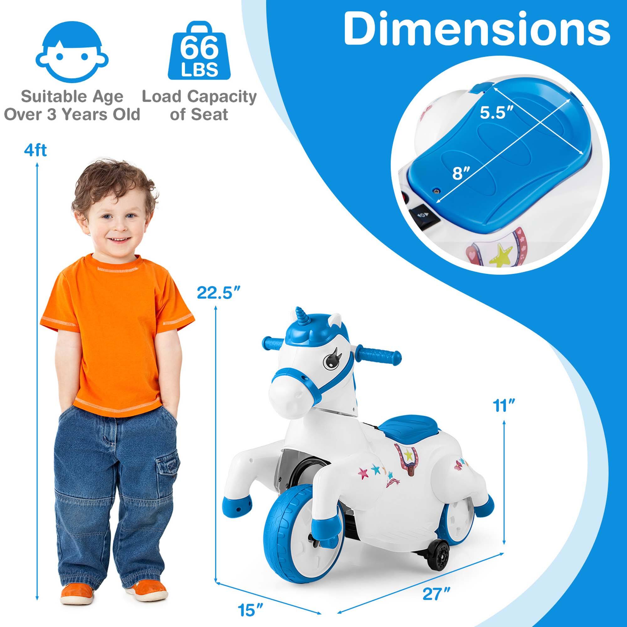 Dimensions  
Suitable Age: Over 3 Years Old  
Load Capacity of Seat: 66 LBS  

4ft  
22.5"  
15"  
27"  
11"  
5.5"  
8"