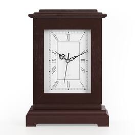 Oumilen - Vintage Wooden Mantel Clock with Lockable Hidden Storage, Silent Quartz Movement - Red