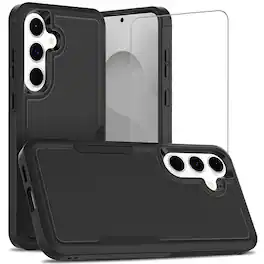 Equipd - Phone Case for Galaxy S25 FE 6.7 Inch Heavy Duty Rugged Shockproof Protection Cover with Tempered Glass Screen Protector - Black