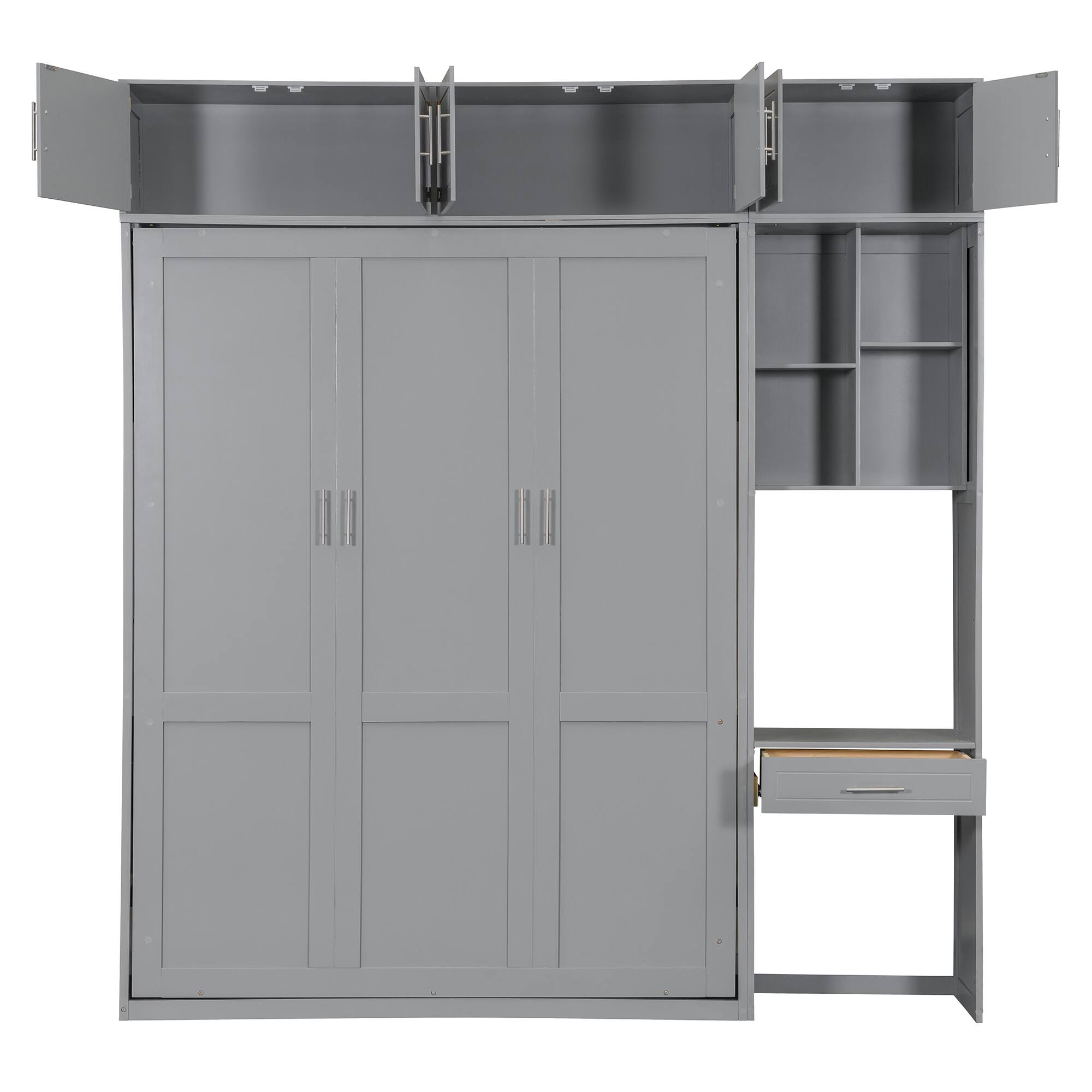 Alt View 10. Tiramisubest - Queen Size Murphy Bed with Desk, Storage, Foldable, Gray - Gray.