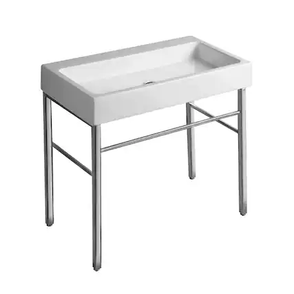 Front. Whitehaus - Britannia Large Rectangular Sink Console with Front towel Bar and No Hole Drill - White.