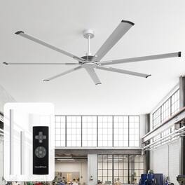 Parrot Uncle - 84" Industrial Extra Large Commercial HVLS Ceiling Fan without Light, Reversible DC Motor, 7 Aluminum Blades - Silver