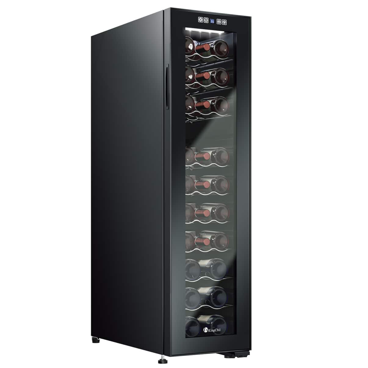 KingChii - 27-Bottle Freestanding Wine Cooler with Digital Temperature Control and Low Noise Compressor - Black