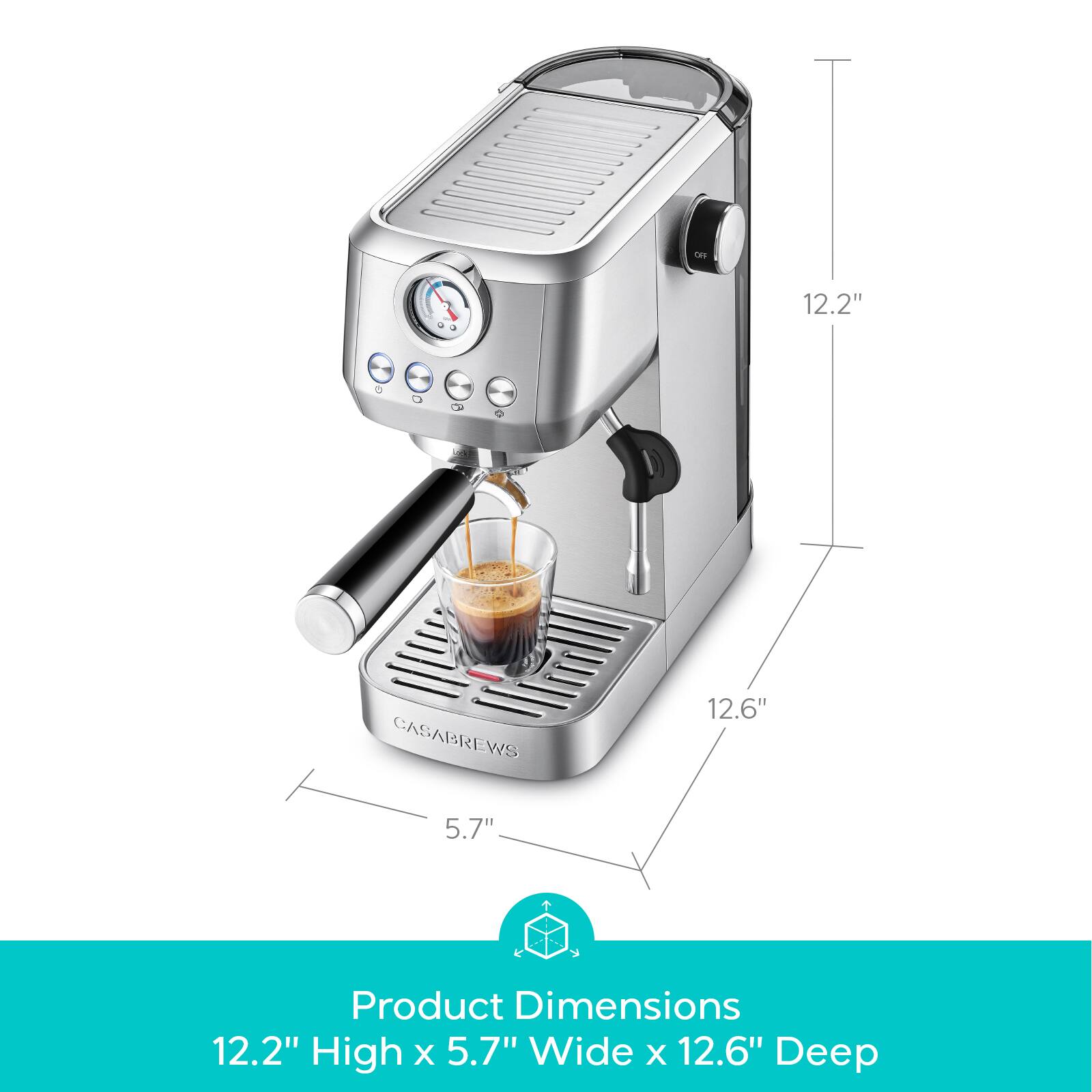 12.2" High x 5.7" Wide x 12.6" Deep