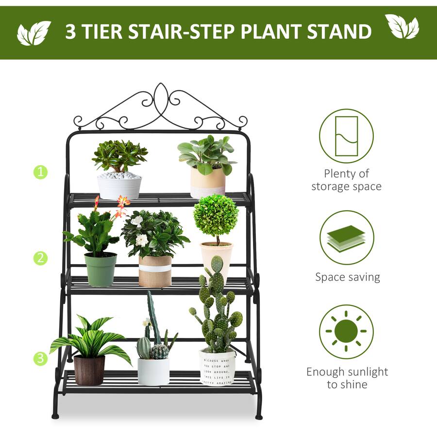 Step Plant Rack Outsunny Outdoor Plant Stand, 3 Tier Metal Plant Shelf, Stair Style ...