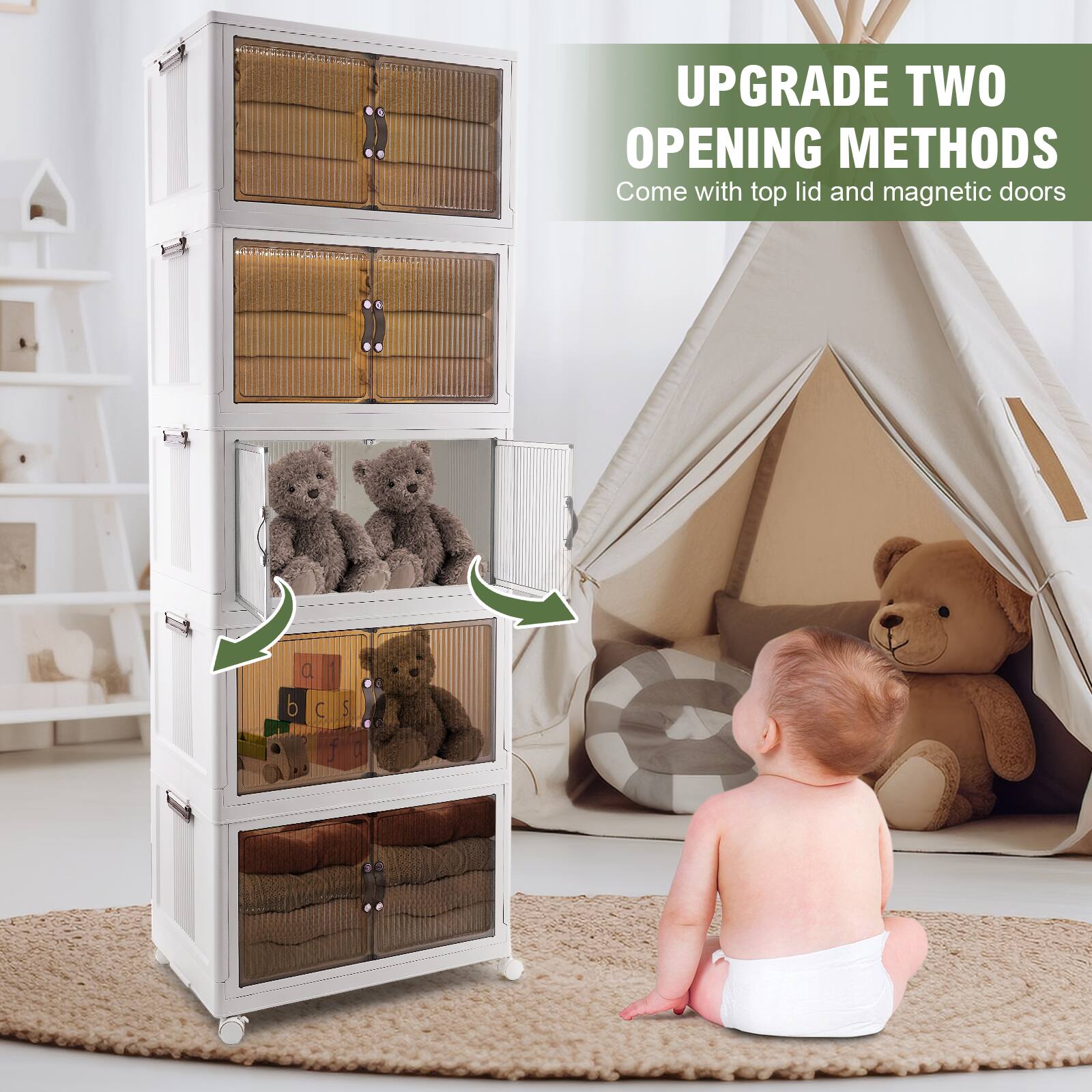 UPGRADE TWO OPENING METHODS  
Come with top lid and magnetic doors