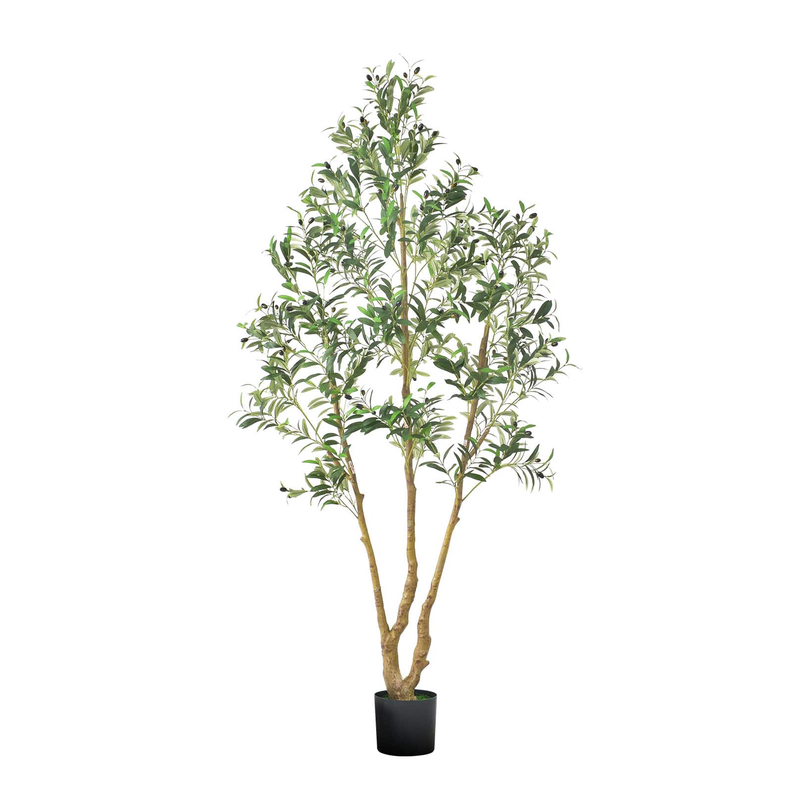 VEVOR - 7FT Artificial Olive Tree with Black Pot, Tall Fake Tree with Natural Wood Trunk & Realistic Leaves and Fruits - Green