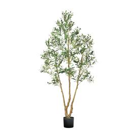 VEVOR - 7FT Artificial Olive Tree with Black Pot, Tall Fake Tree with Natural Wood Trunk & Realistic Leaves and Fruits - Green
