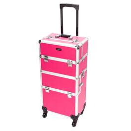 Winado - 3 in 1 Rolling Makeup Train Case Large Cosmetic Trolley with 360° Rotation Wheels Professional for Nail Dresser Hairstyl - Pink