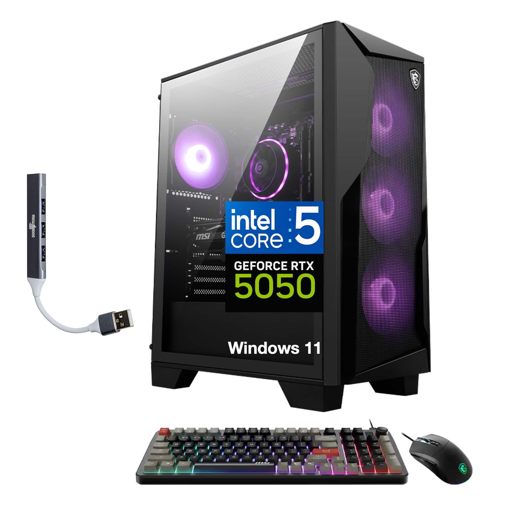 MSI - Upgraded - Codex R2 Desktop PC (i5-14400F, 32GB, 1TB SSD, GeForce RTX 5050, RGB KB, WiFi 6E, Win 11 Pro) w/USB Hub - Black