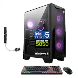 MSI - Upgraded - Codex R2 Desktop PC (i5-14400F, 32GB, 1TB SSD, GeForce RTX 5050, RGB KB, WiFi 6E, Win 11 Pro) w/USB Hub - Black