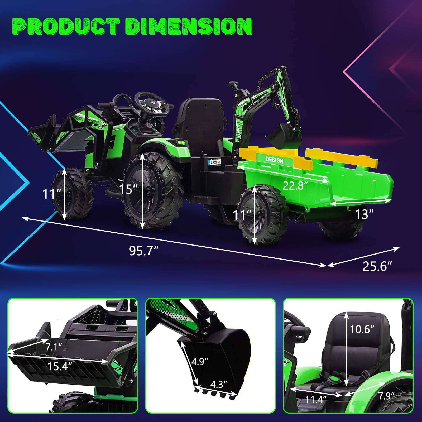 PRODUCT DIMENSION

- 11"
- 15"
- 11"
- 22.8"
- 13"
- 95.7"
- 25.6"
- 7.1"
- 15.4"
- 4.9"
- 4.3"
- 11.4"
- 7.9"
- 10.6"