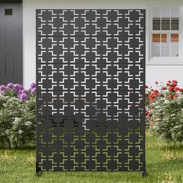 PexFix - 72 in. x 47 in. Square Pattern Metal Outdoor Privacy Screen & Panels, Freestanding Garden Divider Fence - Black