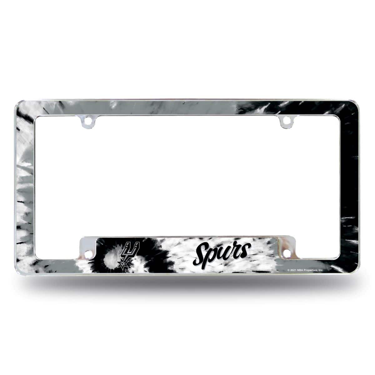 Rico Industries - San Antonio Basketball Spurs Chrome Metal License Plate Frame - Tie Dye Design - Multi