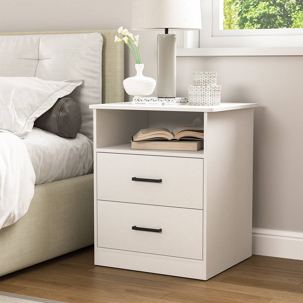 Spaco - Nightstand with 2 Drawers, Fast Charging Station, USB C, AC Outlets,Bedside Table for Bedroom Living Room - White