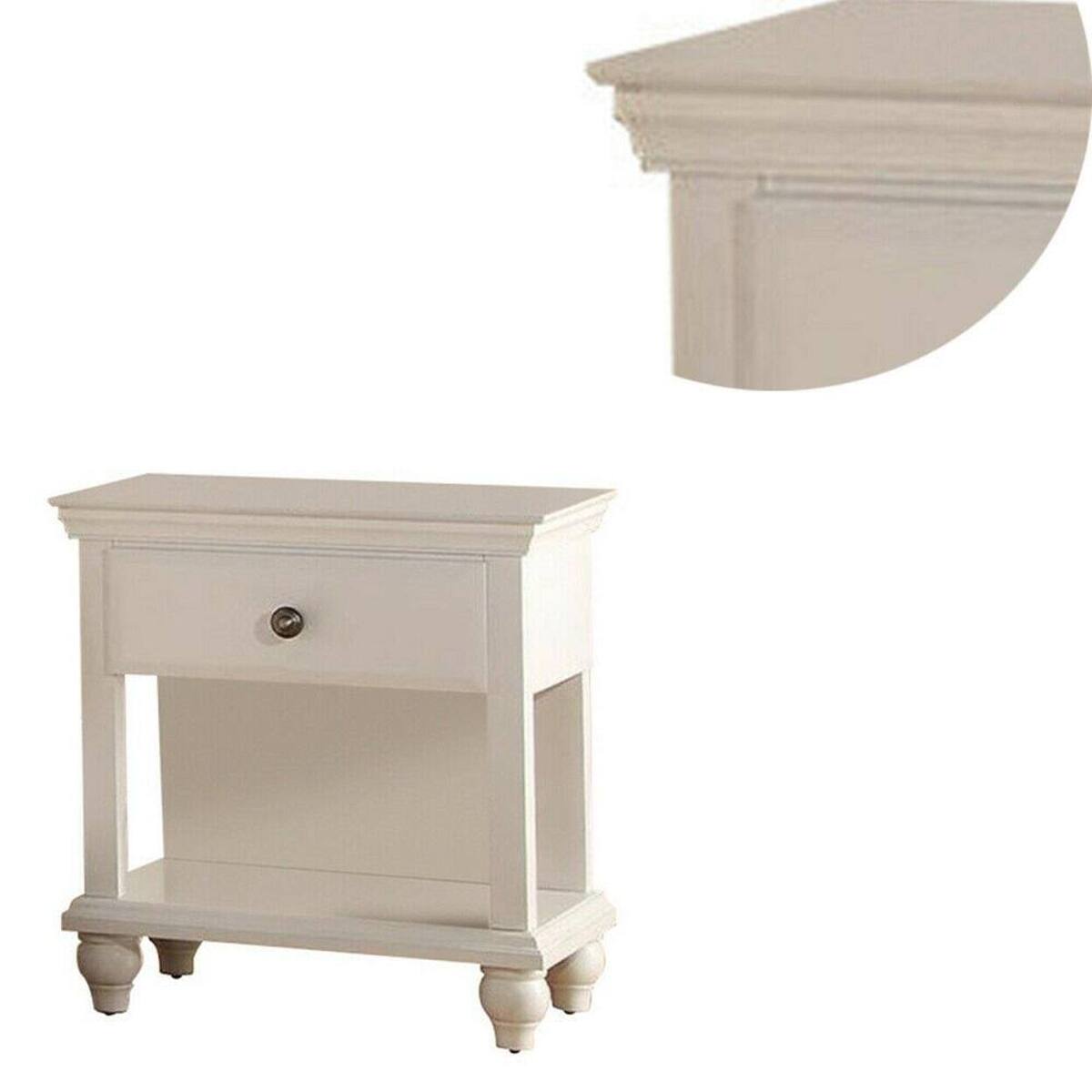 Alt View 4. Loheer - Loheer White Bedroom Nightstand with One Drawer and Open Shelf, 26 Inch Tall Wooden Bedside Table - White.