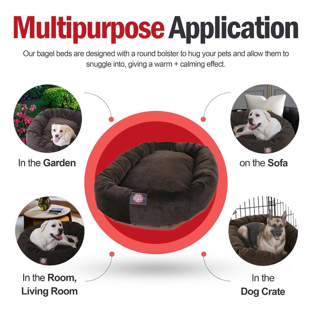 Multipurpose Application

Our bagel beds are designed with a round bolster to hug your pets and allow them to snuggle into, giving a warm + calming effect.

- In the Garden
- In the Room, Living Room
- On the Sofa
- In the Dog Crate