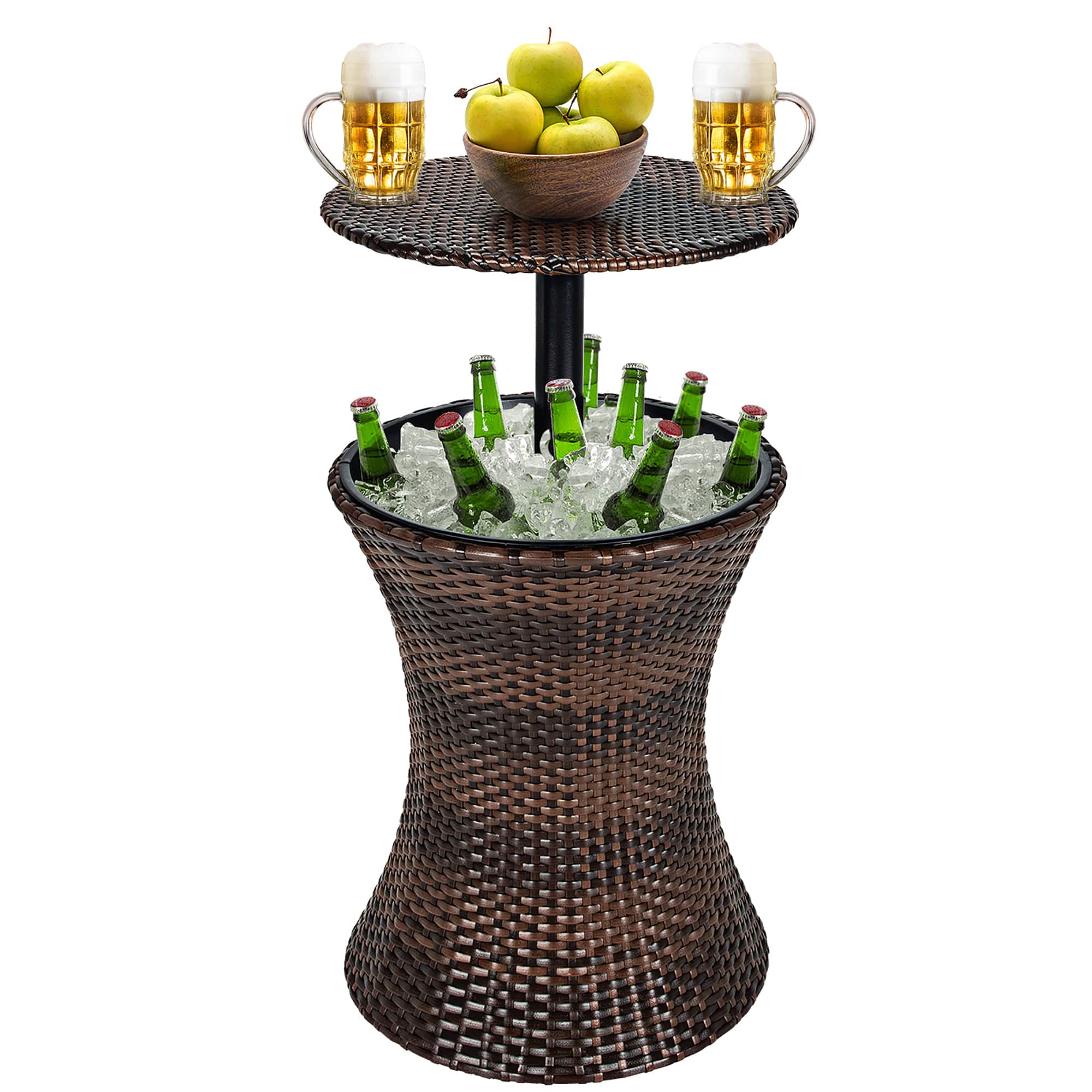 Costway - Patio Rattan Cooler Bar Table Cocktail Coffee Table Height Adjustable - Mix Brown
