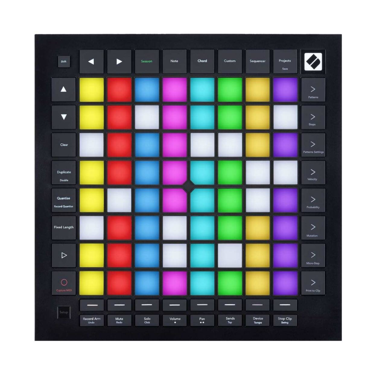 - Session
- Note
- Chord
- Custom
- Sequencer
- Projects
- Save
- Pattern
- Steps
- Pattern Settings
- Velocity
- Probability
- Mutation
- Micro Step
- First to Clip
- Quantise
- Record Quantise
- Fixed Length
- Capture MIDI
- Record Arm
- Mute
- Solo
- Volume
- Pan
- Sends
- Device
- Stop Clip
- Clear
- Duplicate
- Double
- Shift
- Setup
