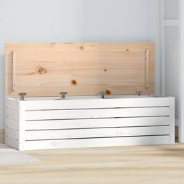 Boyel Living - 43 in.W Solid Pine Wood Storage Box Rustic Style Indoor Outdoor Ample Storage - White