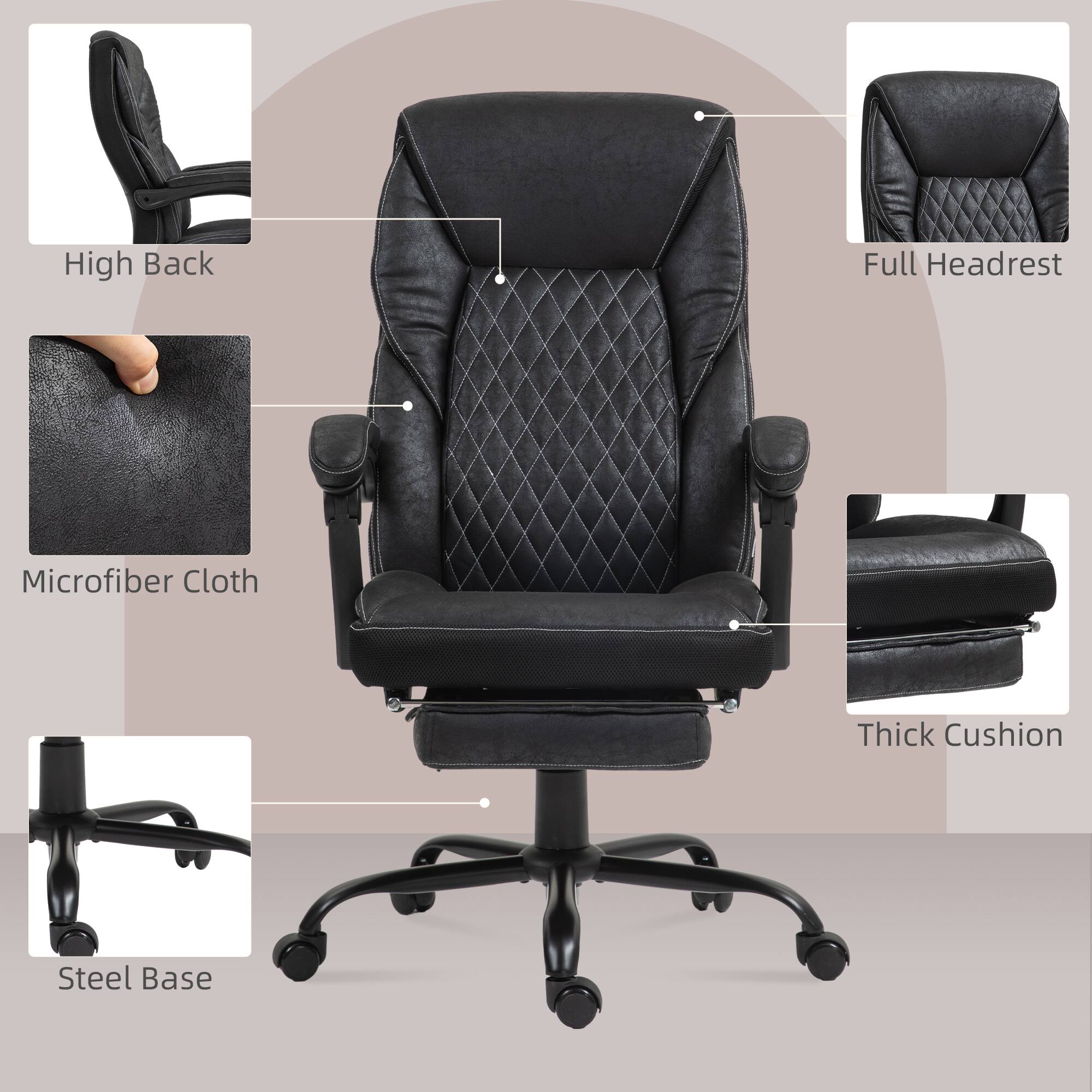 High Back, Full Headrest, Microfiber Cloth, Thick Cushion, Steel Base