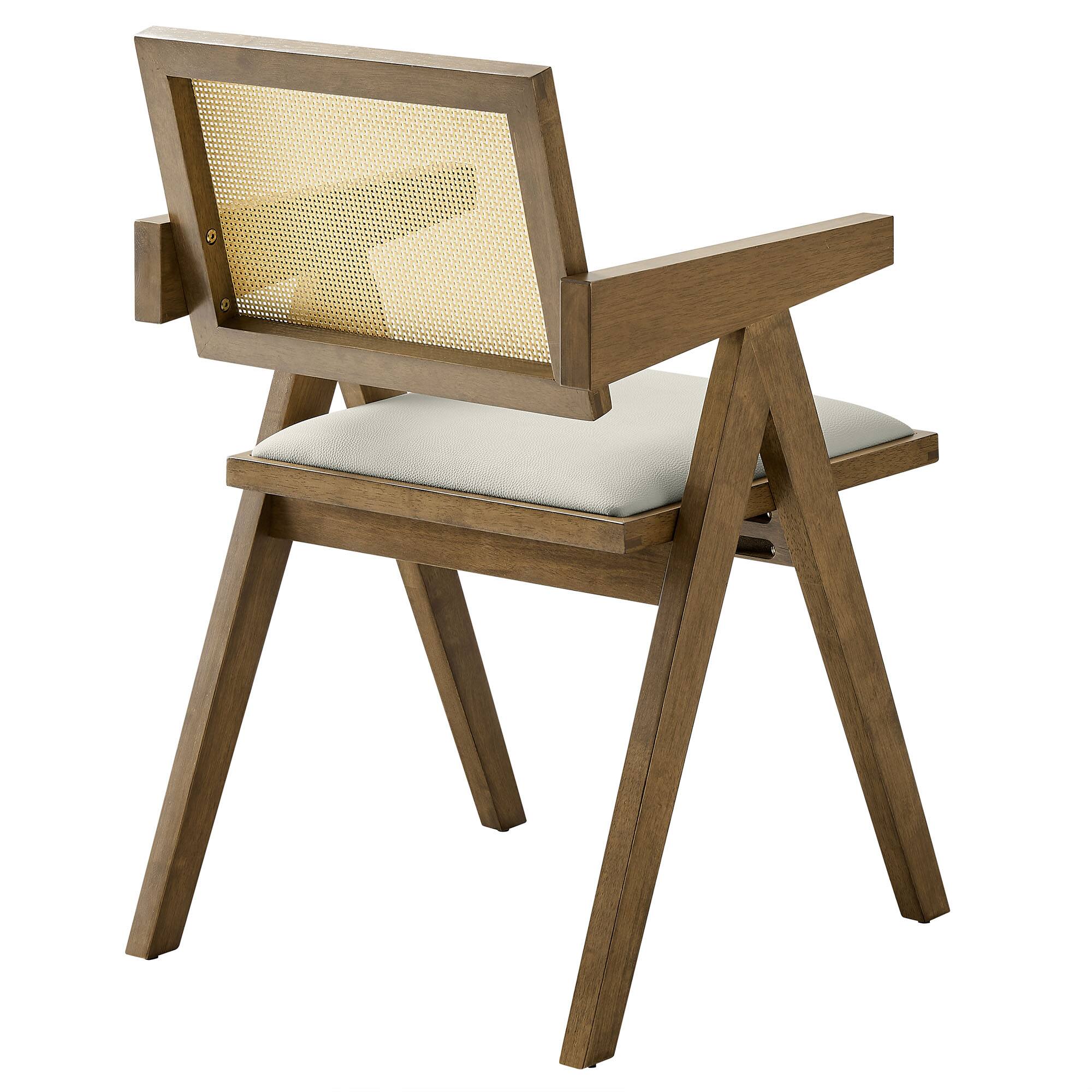 Alt View 4. Modway - Thera Vegan Leather Cane Dining Armchairs Set of 2 by Modway - Weathered Oak Stone.