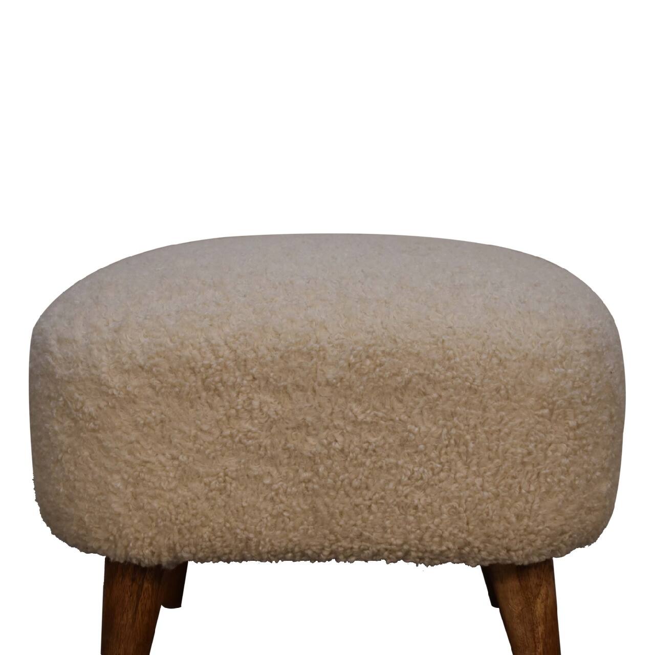 Back. Artisan Furniture - Artisan Furniture Solid Wood Boucle Cream Square Footstool, Upholstered, Cream - Brown & Cream.