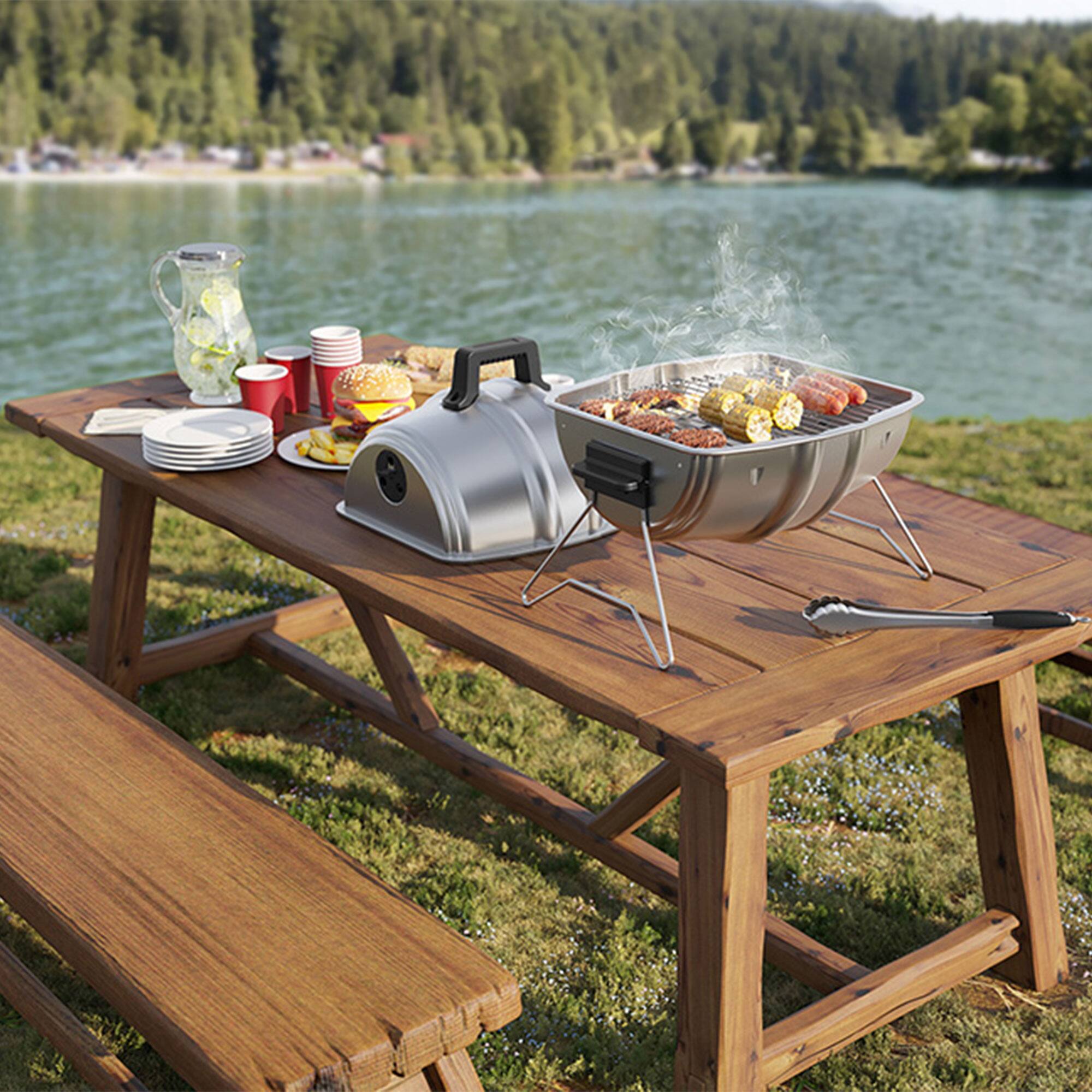 Alt View 4. Americana Grills - Americana Grills Keg A Que Charcoal BBQ Portable Grill, 186 Square Inch, Silver - Silver.