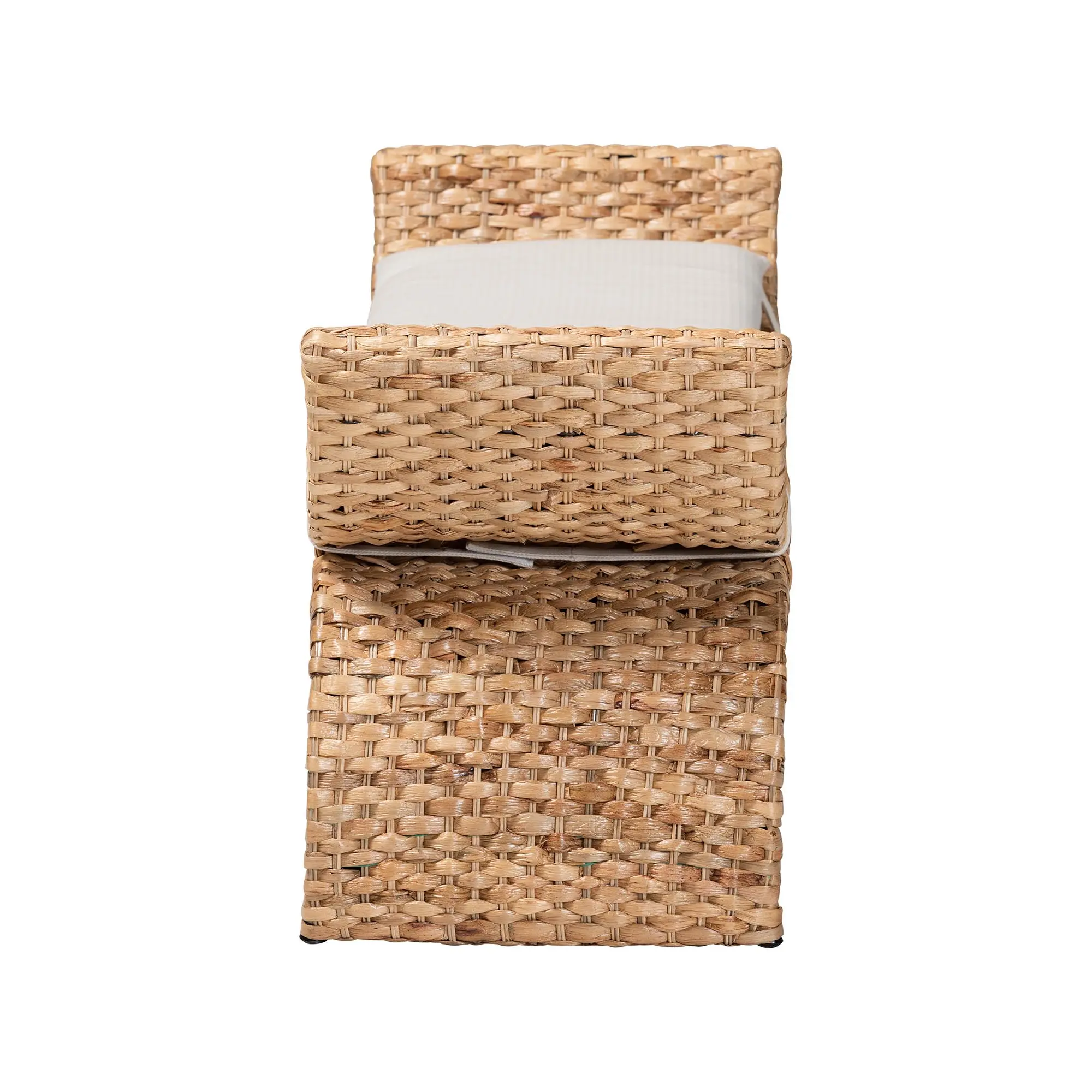Left. bali & pari - Agave Woven Seagrass Bench with Removable Cushion - Natural Brown.