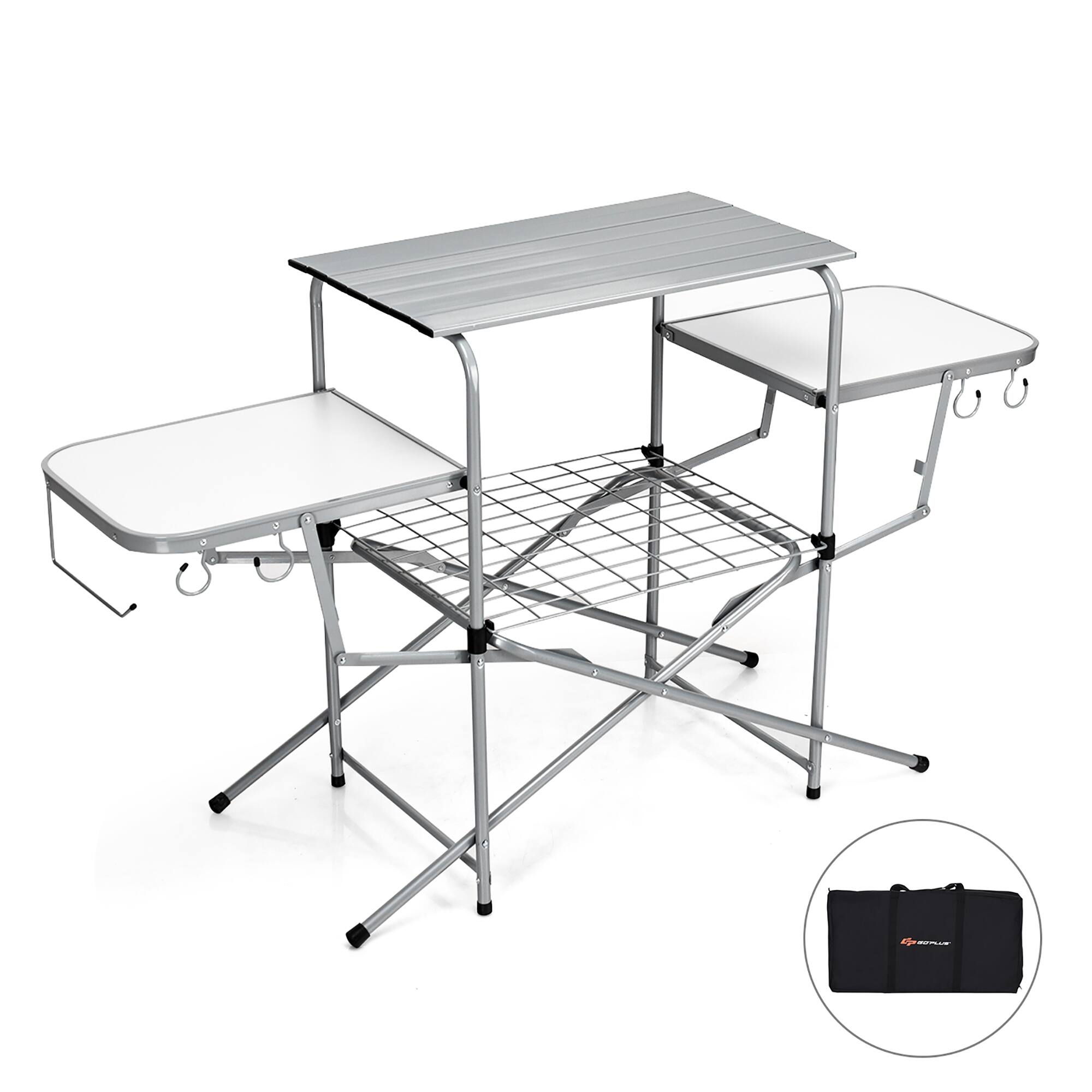 Alt View 16. Costway - Foldable Camping Table Outdoor Kitchen Portable Grilling Stand Folding BBQ Table - light gray.