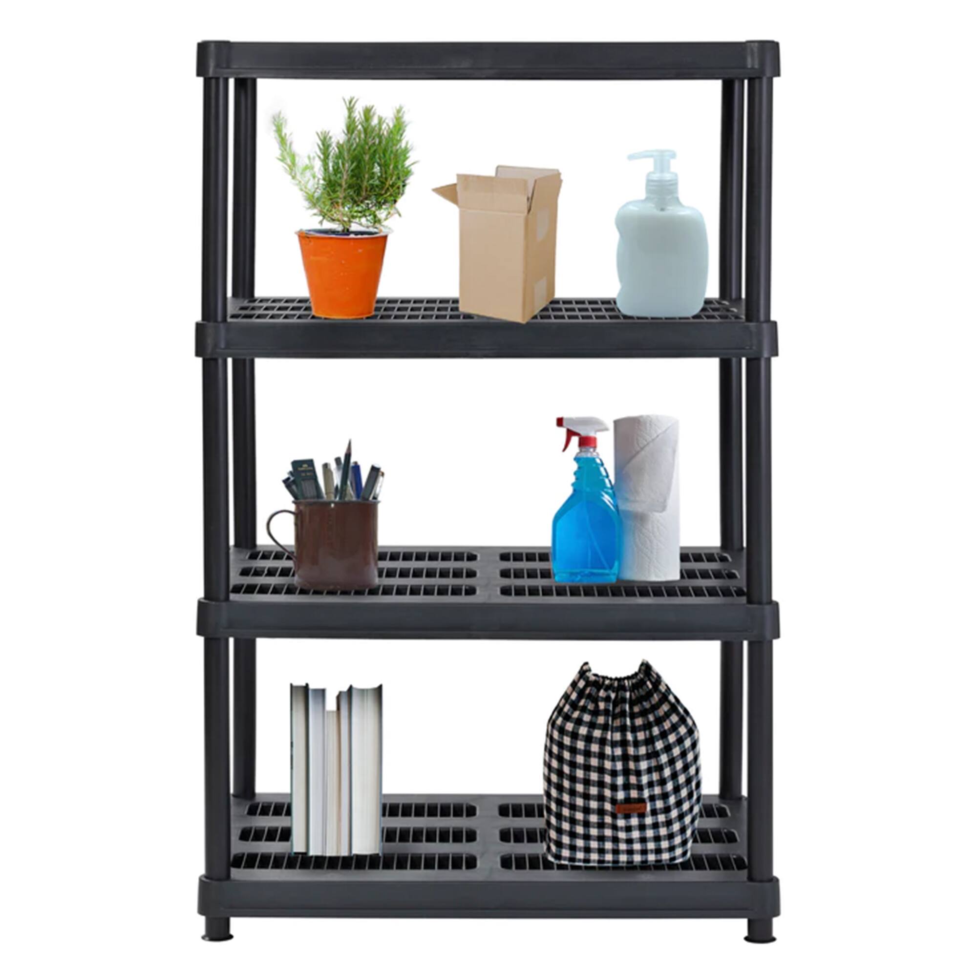 Front. Juggernaut Storage - Juggernaut Storage 56 Inch 4 Shelf Plastic Utility Shelving Storage Unit, Black - Black.