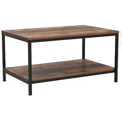 Front. SlickBlue - 2-Tier Industrial Coffee Table for Living Room - Rustic Brown.
