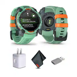 Garmin - Instinct 3 45mm, AMOLED, Outdoor GPS Smartwatch Neo Tropic Bundle - Green - (2025)