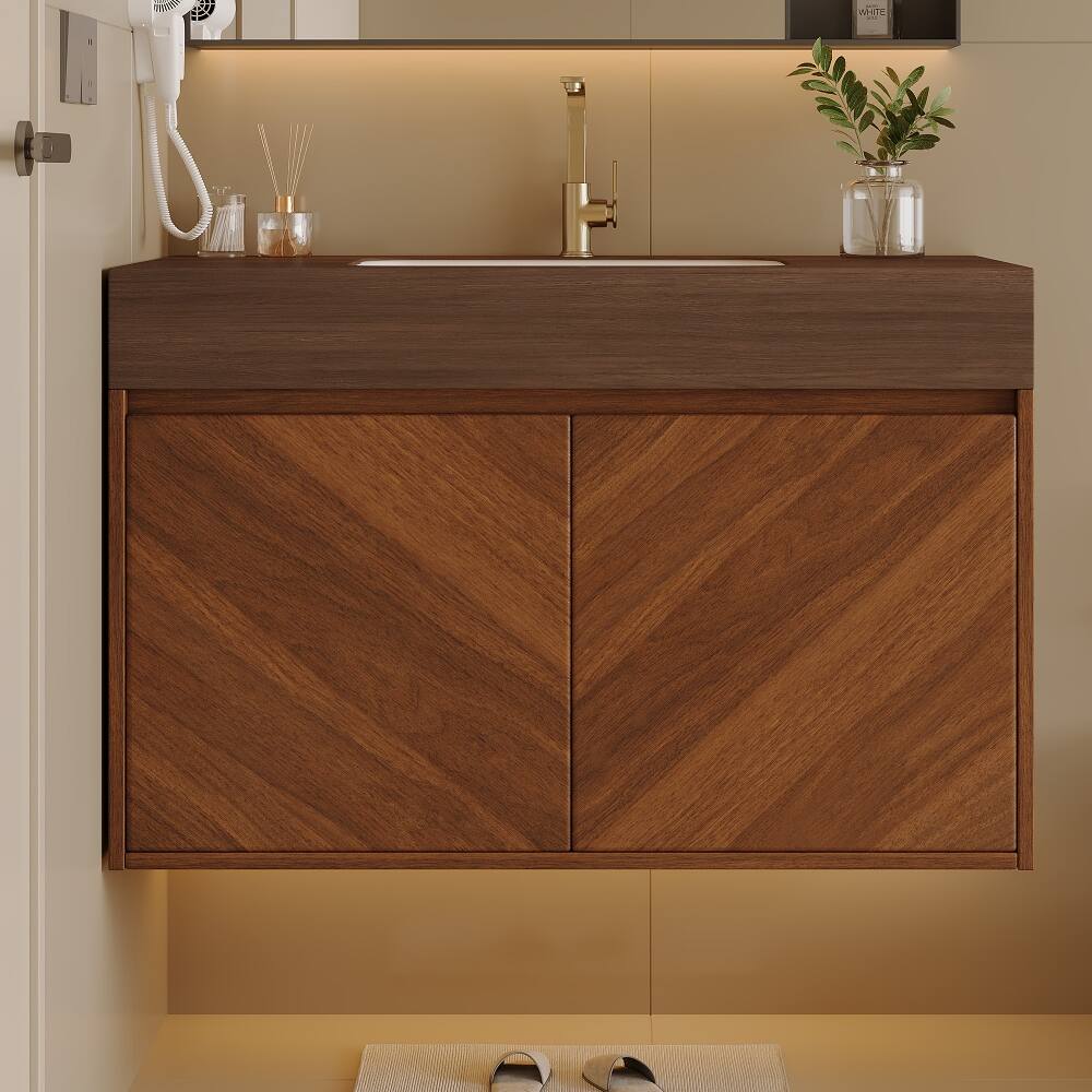 Loheer 30 inch wall mounted bathroom vanity Brown Oak Floating Cabinet ...