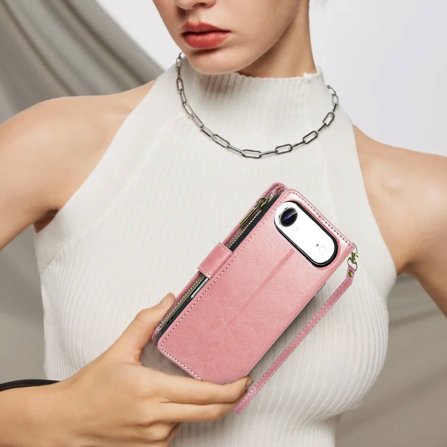 Alt View 7. Equipd - Phone Case for iPhone 17 Air 6.5", Luxury Wallet Card ID Zipper Money Holder Cover (Rose Gold) - Rose Gold.