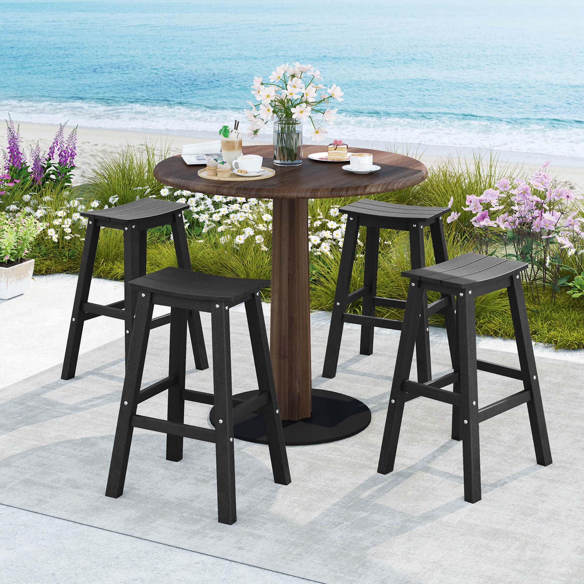 Alt View 4. Costway - Costway 29" Patio Bar Stool Set of 2 with Curved Seat & Footrests for Backyard Outdoor - Black.