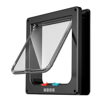 Front. Dazzed Corner - 4 Way Locking Cat Flap Door 9.92" x 9.25" Large Cat Door for Interior Exterior Doors.