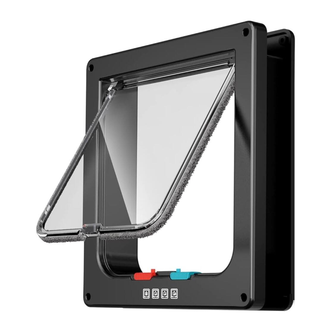 Front. Dazzed Corner - 4 Way Locking Cat Flap Door 9.92" x 9.25" Large Cat Door for Interior Exterior Doors.