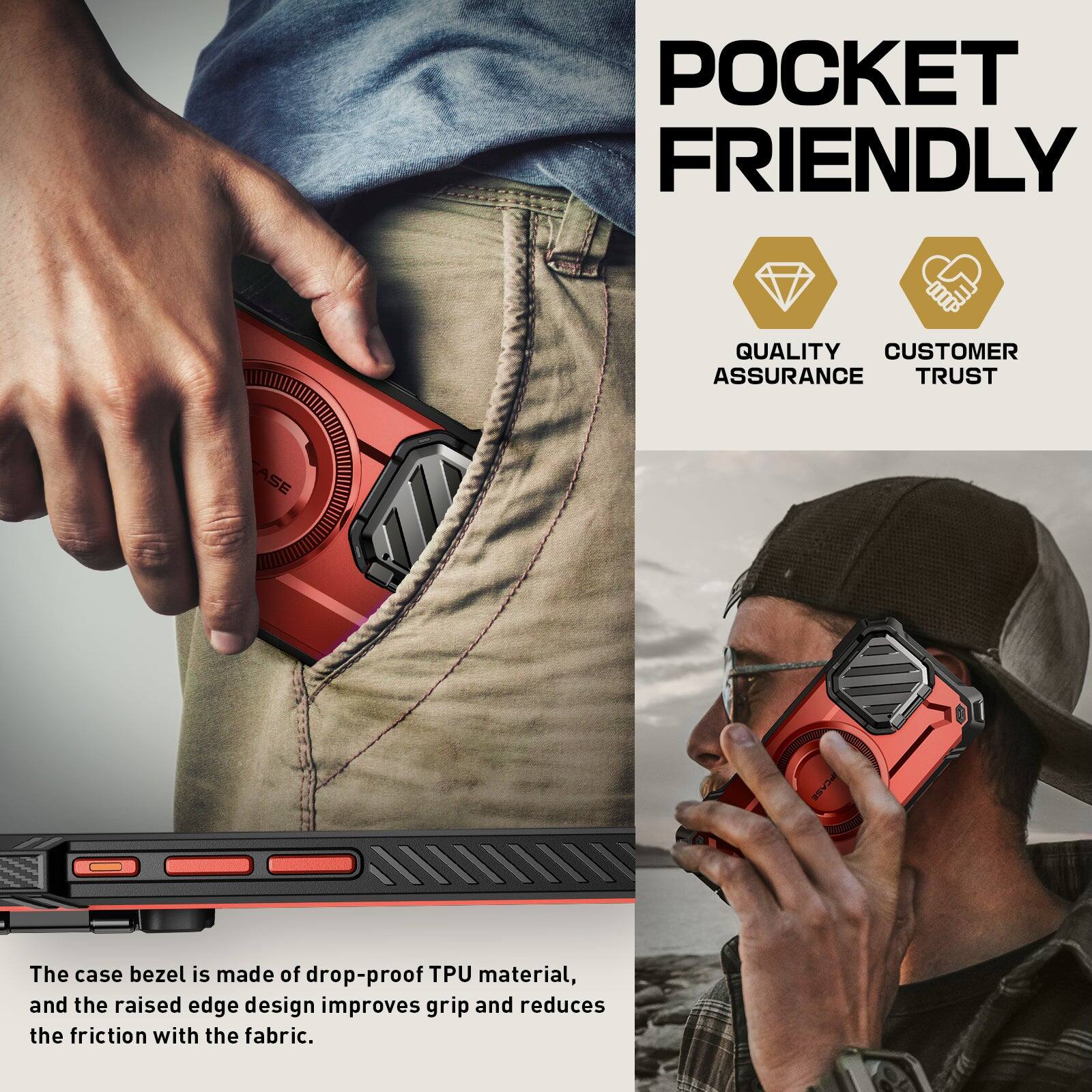 The case bezel is made of drop-proof TPU material, and the raised edge design improves grip and reduces the friction with the fabric.