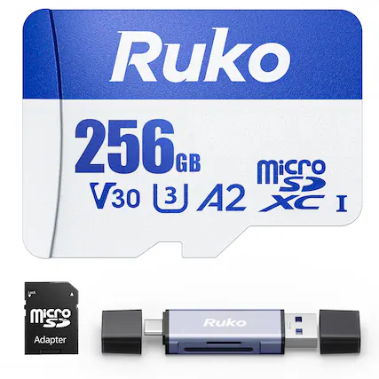 Ruko 256GB MicroSD V30 A2 XC I Lock Adapter