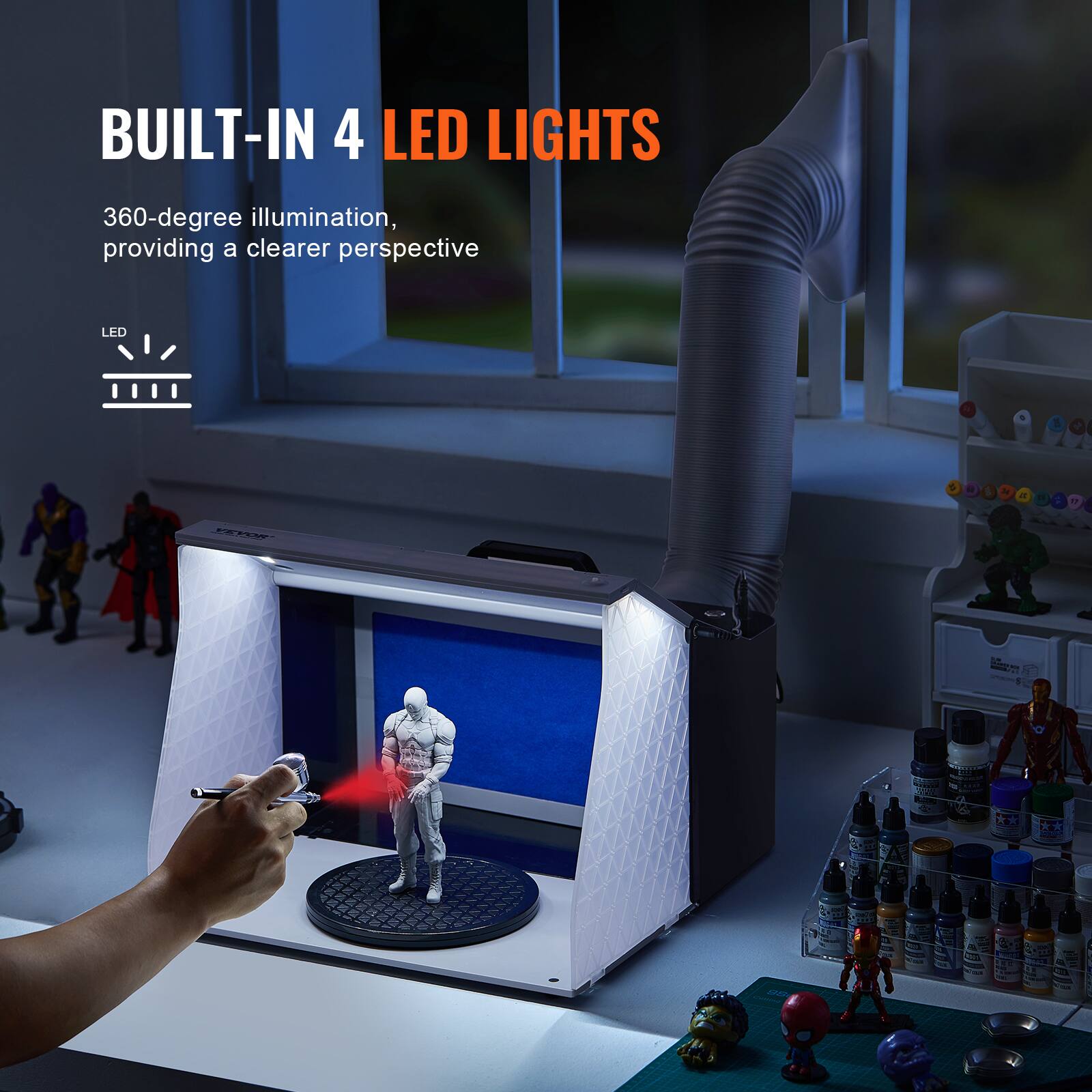 BUILT-IN 4 LED LIGHTS  
360-degree illumination, providing a clearer perspective